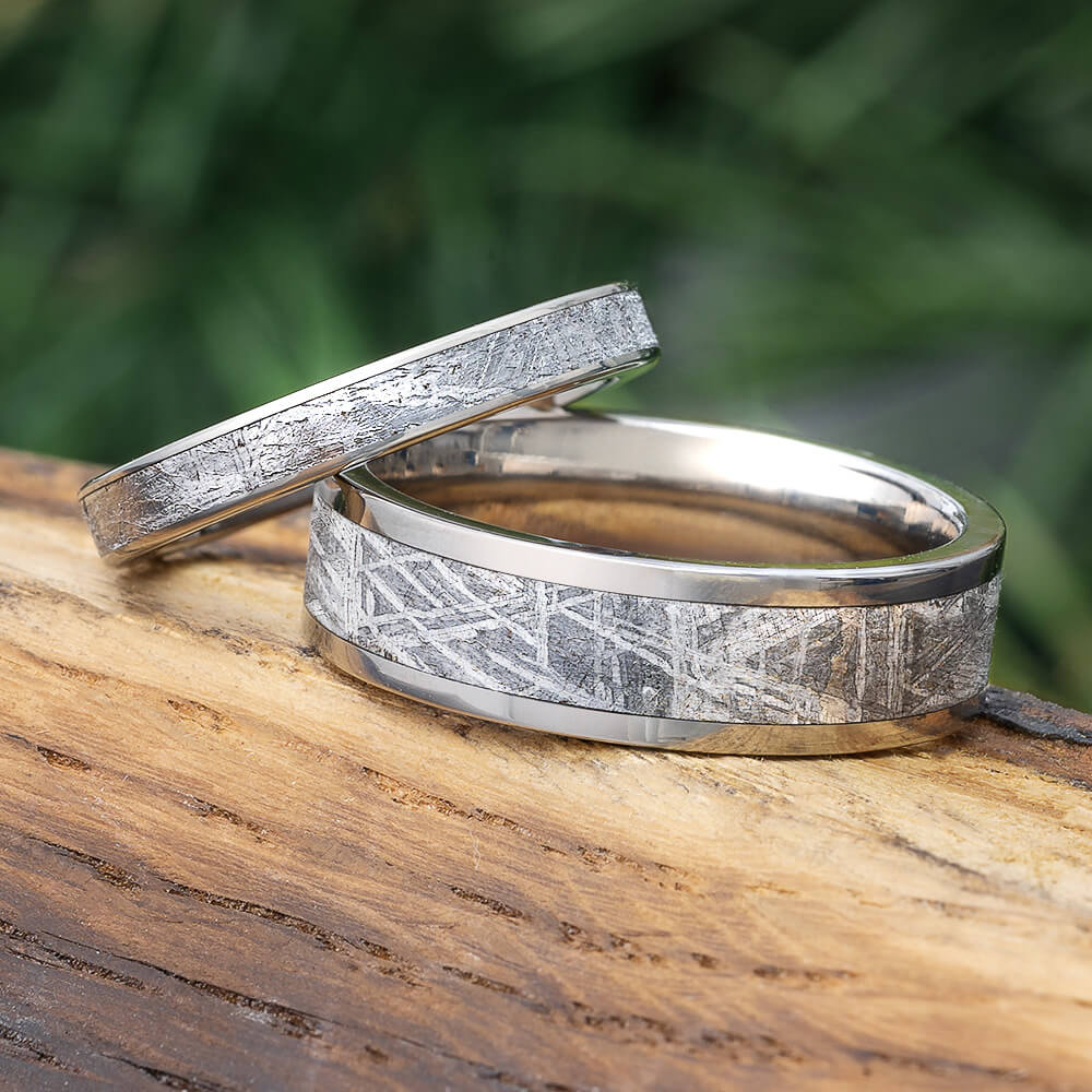 Matching Meteorite Wedding Band Set His and Hers