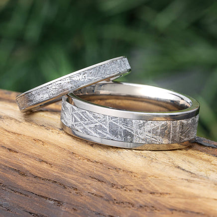 Matching Meteorite Wedding Band Set His and Hers