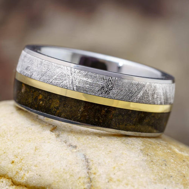 Titanium Wedding Ring With Meteorite & Dinosaur Bone - Jewelry by Johan