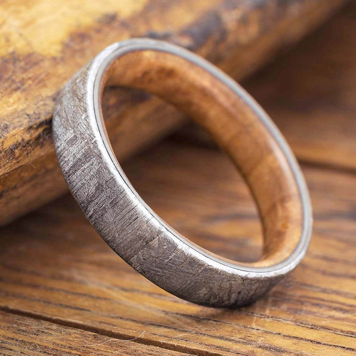 Burl Wood Wedding Band with Meteorite