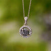 Meteorite & Diamond Halo Pendant Necklace With Accented Bail