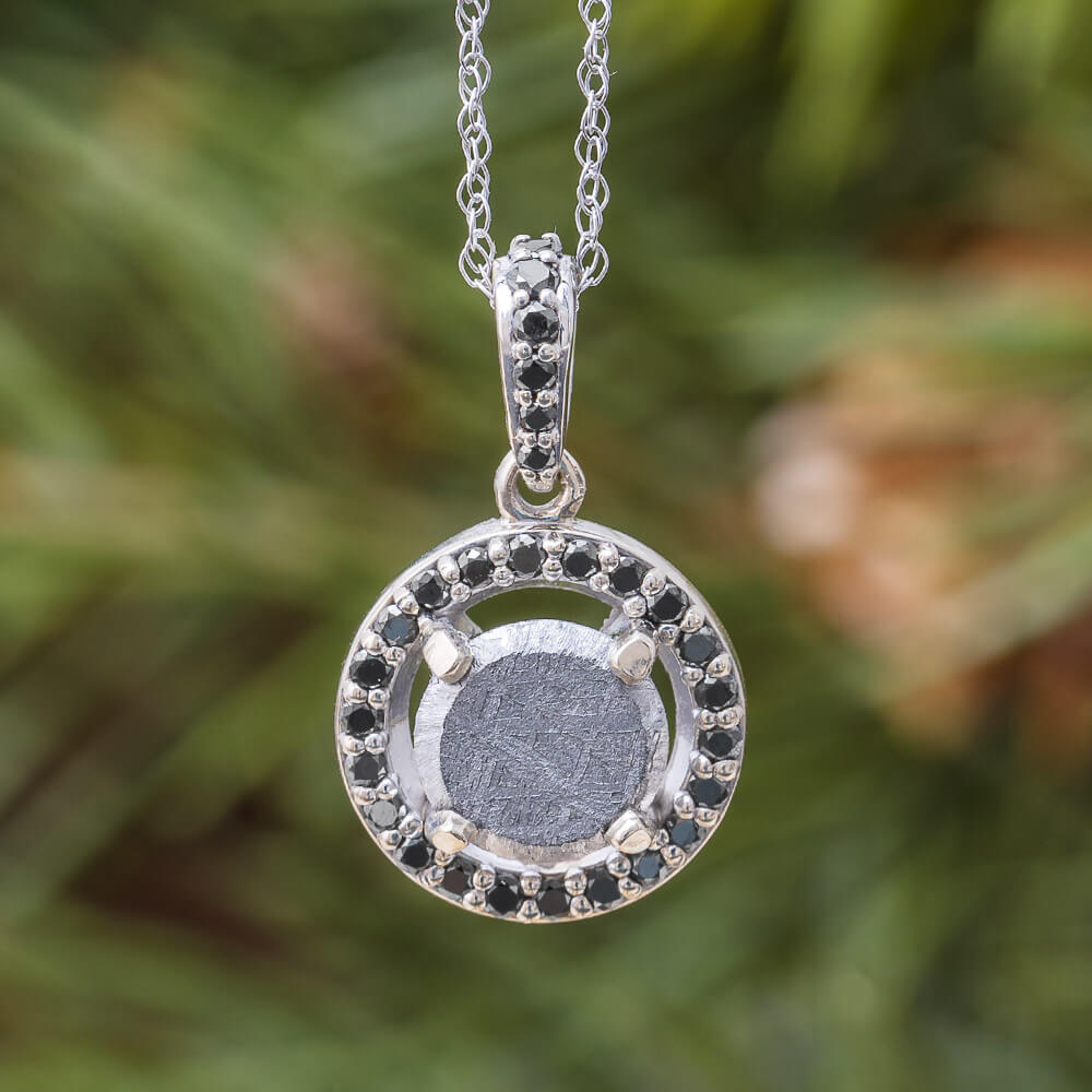 Meteorite Necklace with White Gold and Black Diamonds