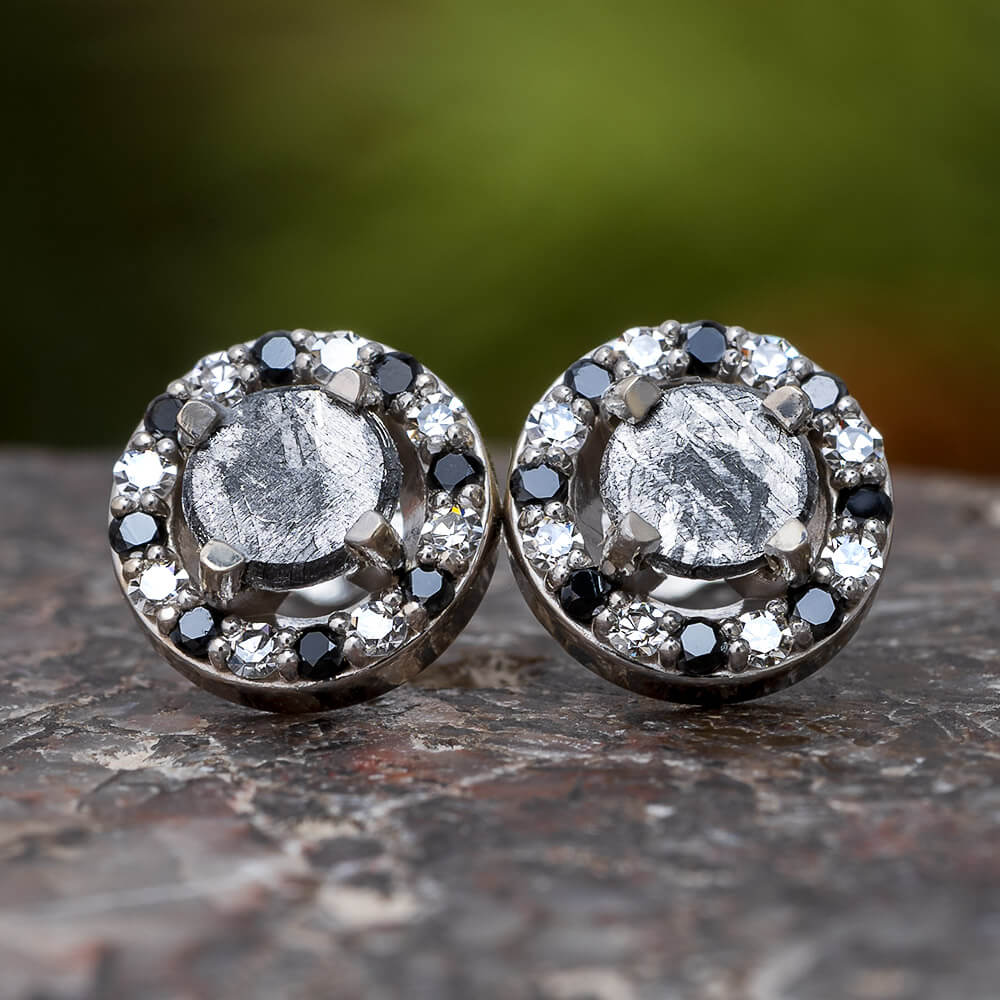 Black and White Meteorite Earrings