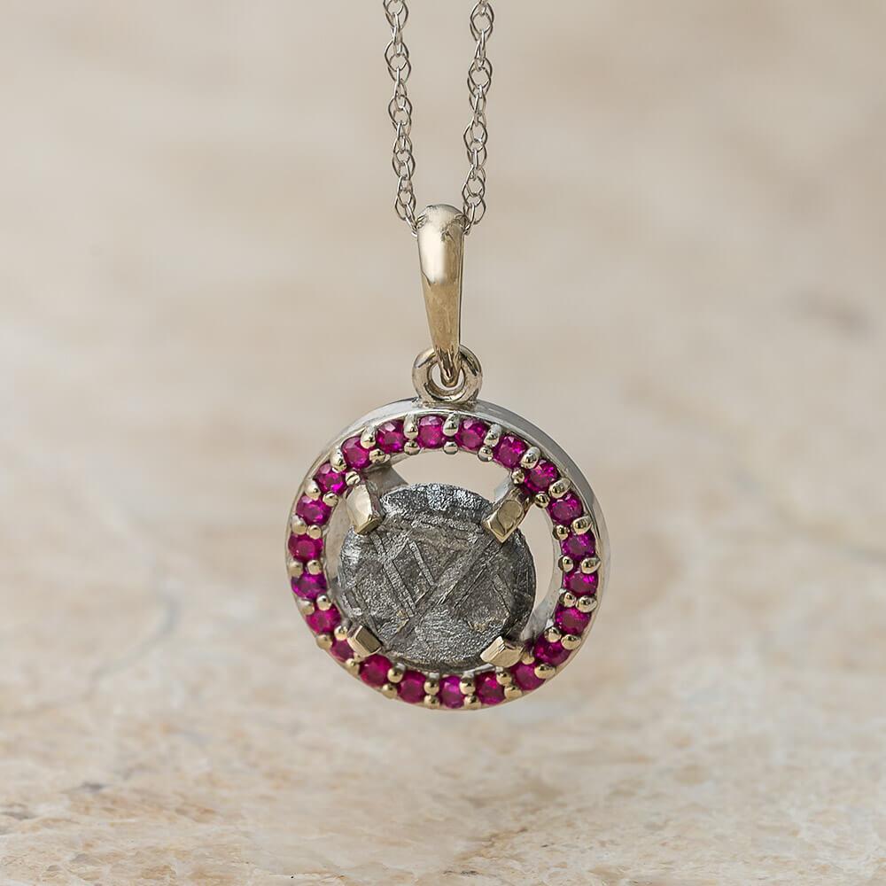 Meteorite Halo Birthstone Pendant Necklace