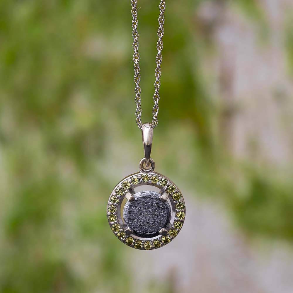 Peridot Birthstone and Meteorite Necklace