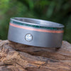 Frosted Titanium Ring with Flush Diamond, Copper and Green Wood - Jewelry by Johan
