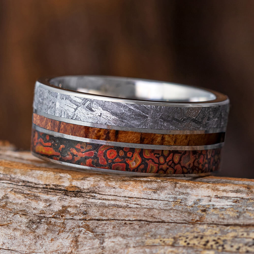 Meteorite Wedding Band With Dinosaur Bone-1696 - Jewelry by Johan