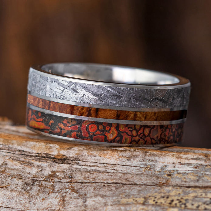 Meteorite Wedding Band With Dinosaur Bone-1696 - Jewelry by Johan