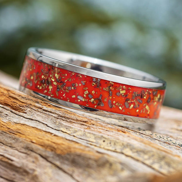 Red Stardust Meteorite Wedding Band