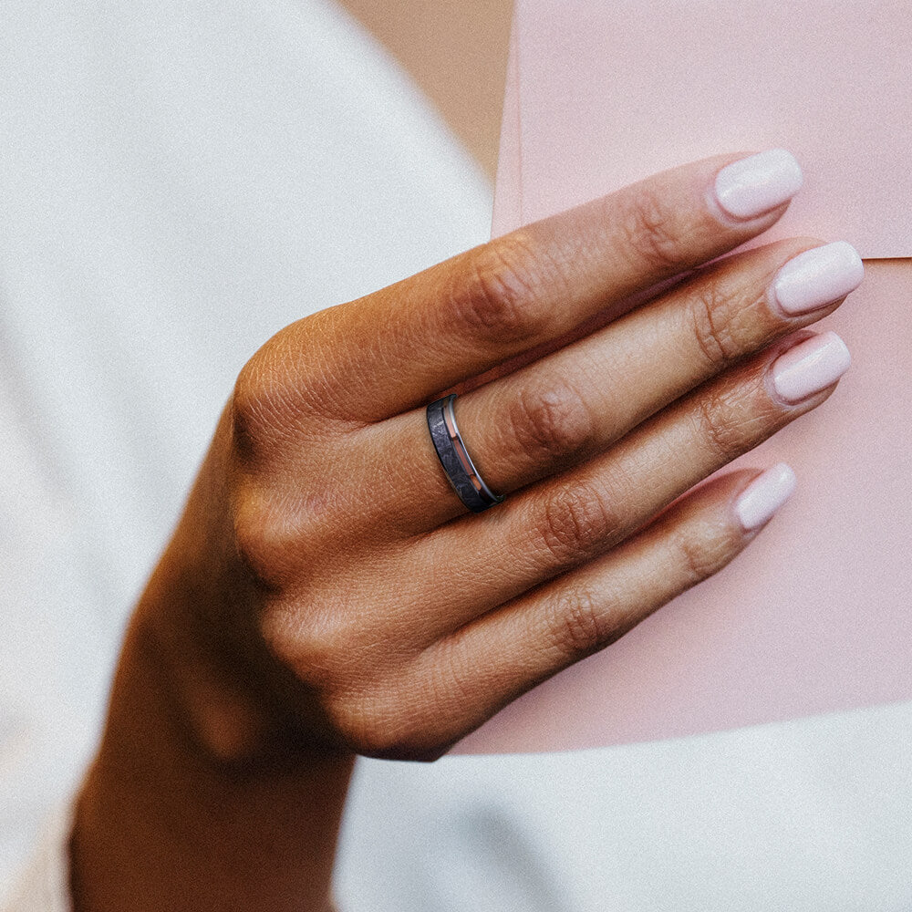 Meteorite And Rose Gold Ring With Titanium Edges-1724 - Jewelry by Johan