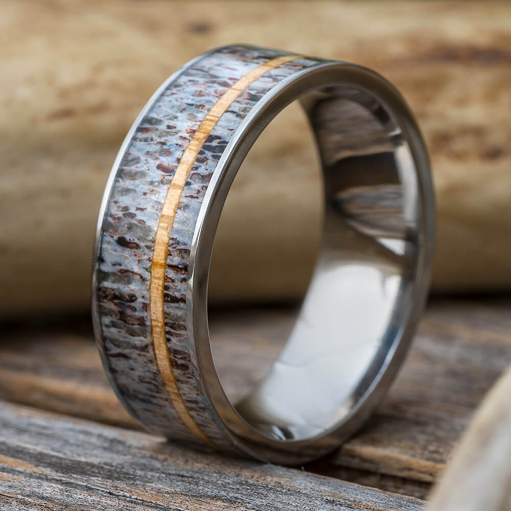 Deer Antler Ring with Oak Wood Pinstripe-1730 - Jewelry by Johan