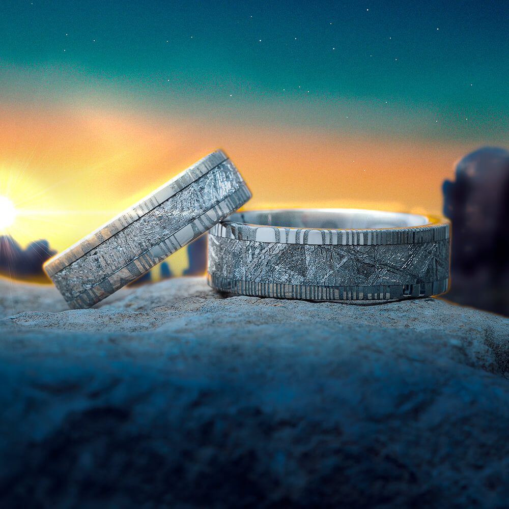 Damascus Steel and Meteorite Wedding Bands