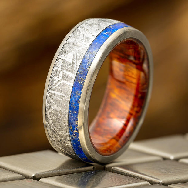 Meteorite and Lapis Lazuli Wedding Band