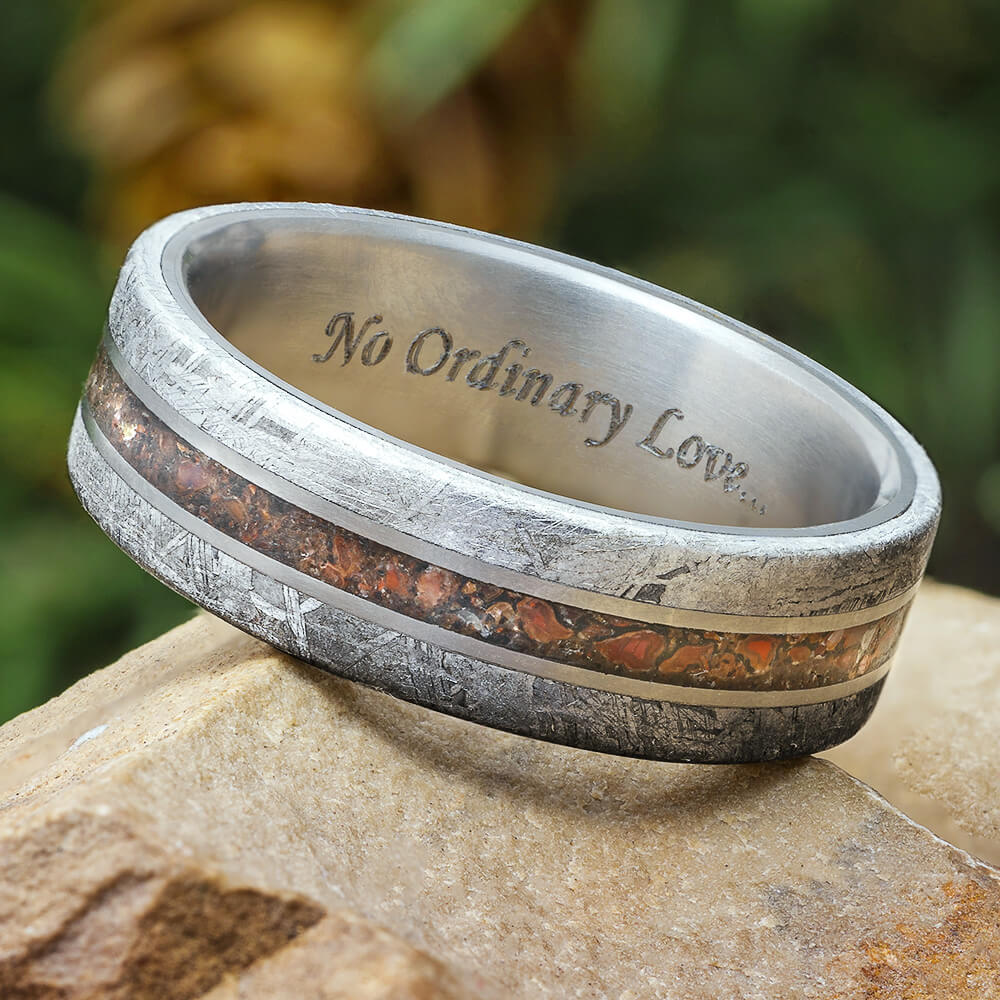 Meteorite and Dinosaur Bone Wedding Band