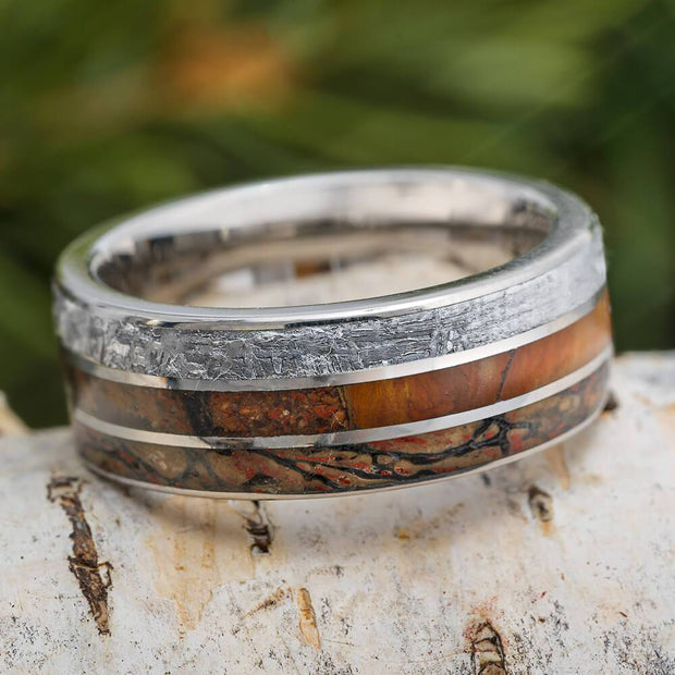 Wedding Band With Meteorite, Dinosaur Bone, And Petrified Wood-1921 - Jewelry by Johan
