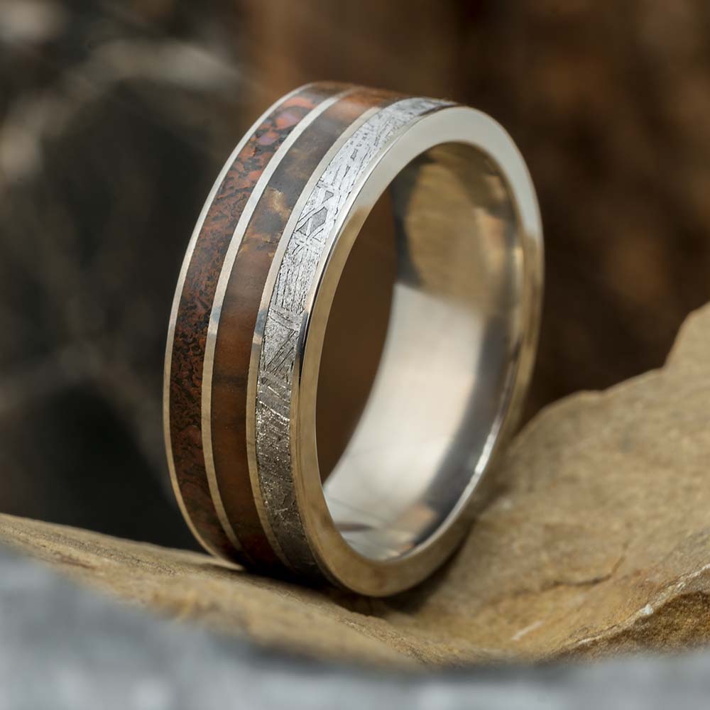 Meteorite and Fossil Wedding Band for Men