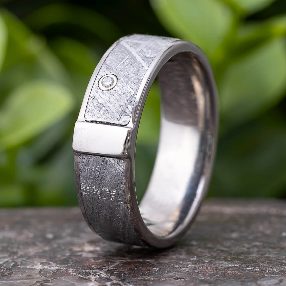 Diamond Meteorite Ring in White Gold Bezel | Jewelry By Johan