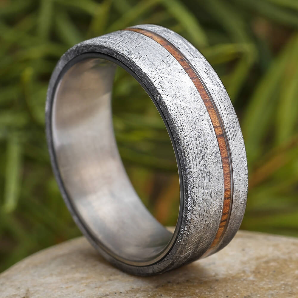 Meteorite Ring with Koa Wood Inlay