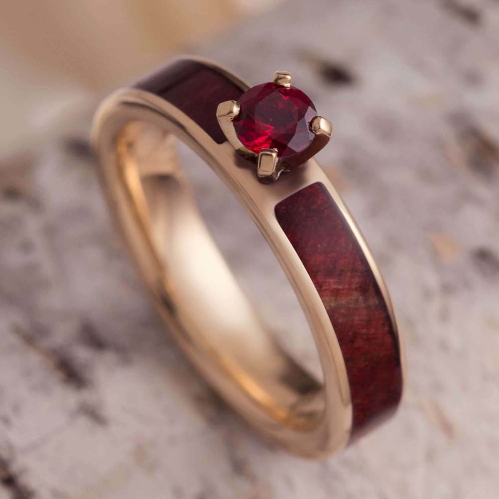 Ruby Engagement Ring with Ruby Redwood Inlay-1995 - Jewelry by Johan
