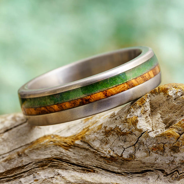 Sea Glass and Wood Wedding Band