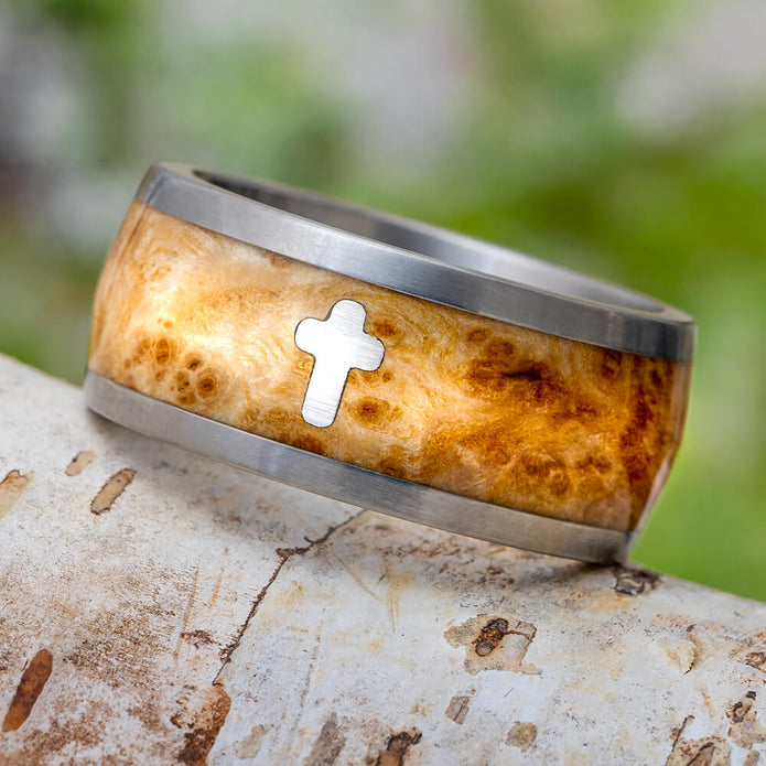 Finger Ring Silver Ring With Cross Engraved Stainless Steel