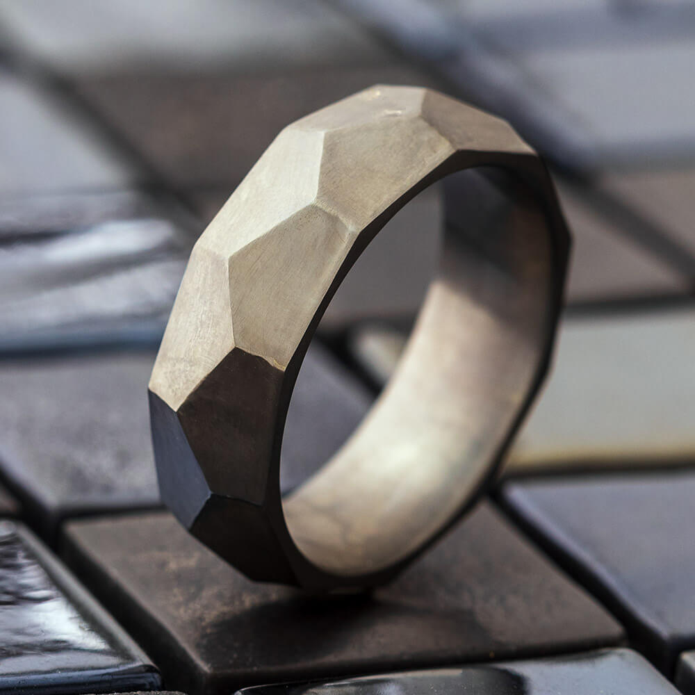 Faceted Custom Profile Titanium Wedding Band-2031 - Jewelry by Johan