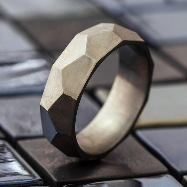 Faceted Custom Profile Titanium Wedding Band-2031 - Jewelry by Johan