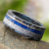 Meteorite and Lapis Lazuli Wedding Band with Mokume Gane