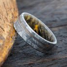 Meteorite Ring with Buckeye Burl Wood Sleeve