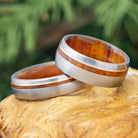 Wooden Ring Set with Titanium and Rose Gold Pinstripes