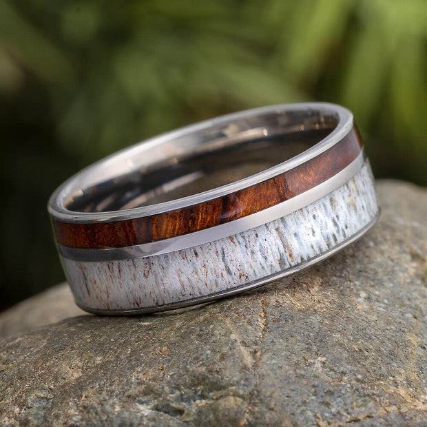 Ironwood and Antler Wedding Band