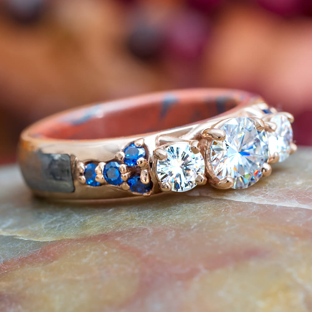 Rose Gold Engagement Ring with Meteorite and Mokume