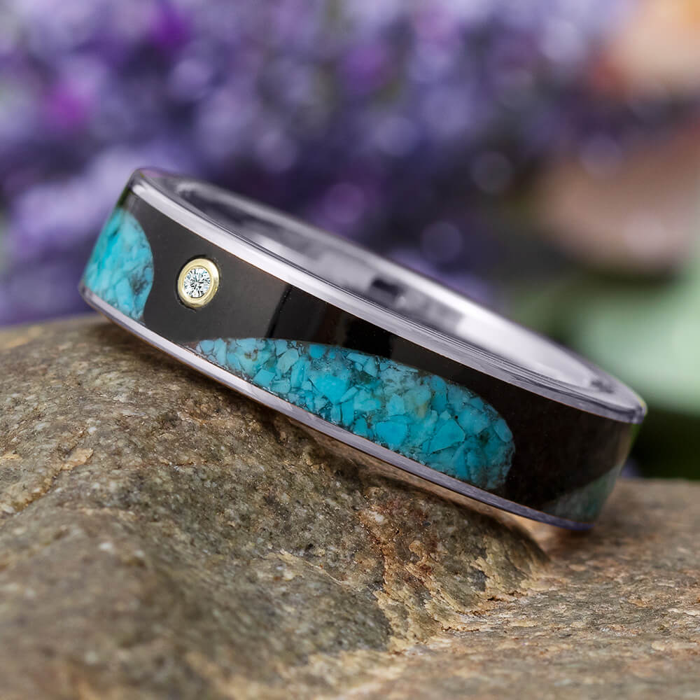 Turquoise and Wood Wedding Band