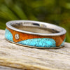 Koa Wood and Turquoise Wave Wedding Band