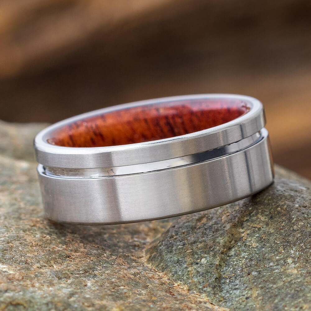 Titanium Ring with Mahogany Wood Sleeve-2155 - Jewelry by Johan