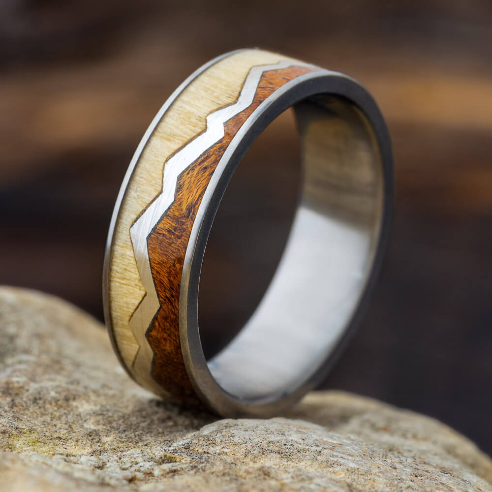 Silver Capped Mountain Ring with Aspen Wood and Mesquite Burl-2191 - Jewelry by Johan
