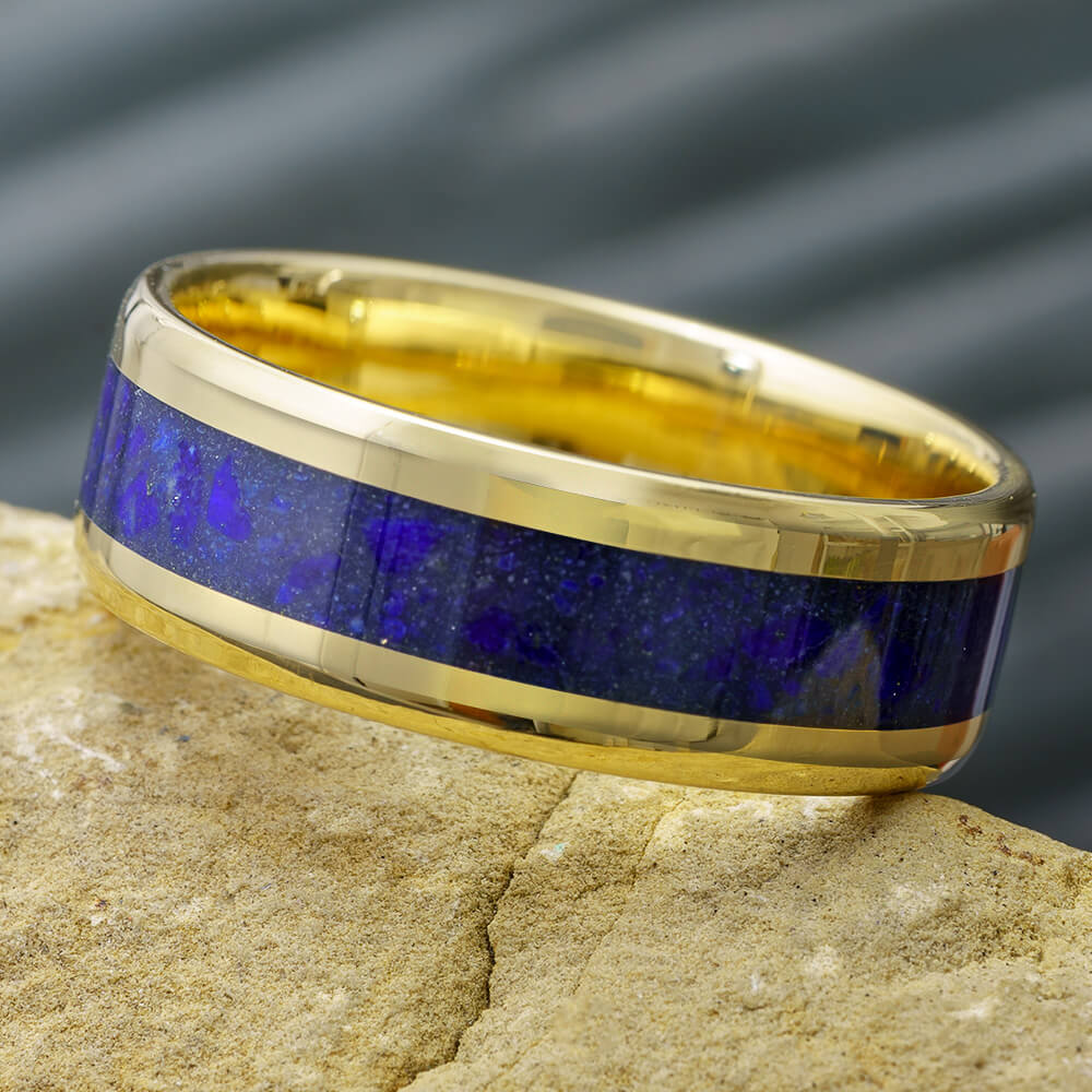 Lapis Lazuli & Solid Gold Ring With Beveled Edges - Jewelry by Johan