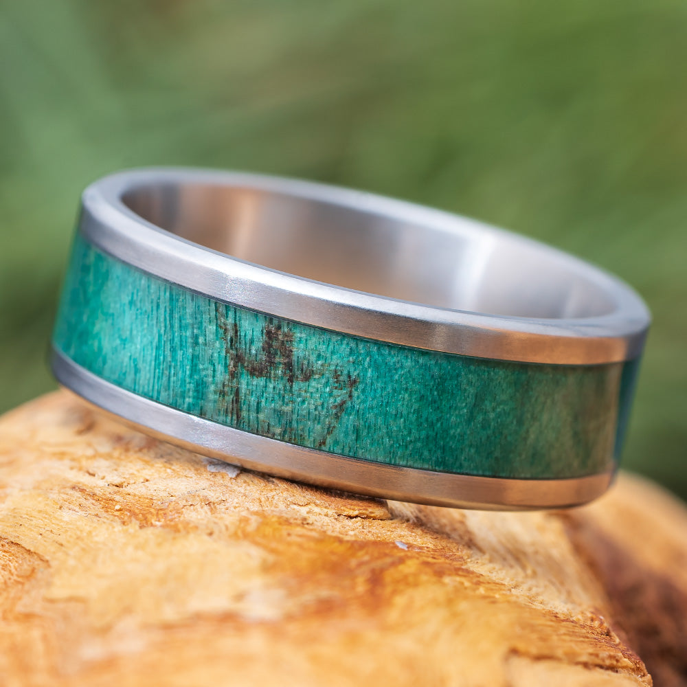 Green Box Elder Burl Wood Wedding Band