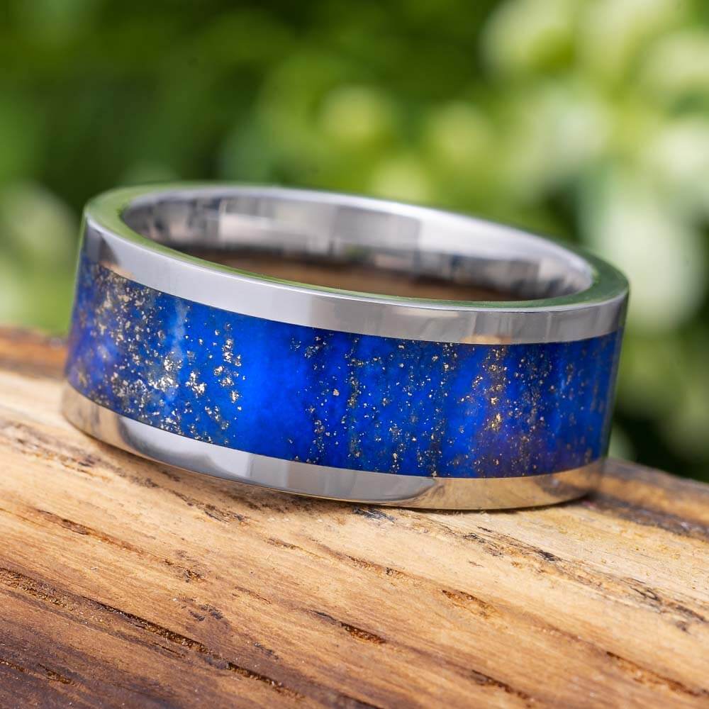 Platinum Wedding Band With Blue Lapis Lazuli | Jewelry by Johan ...