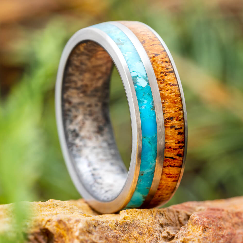 Turquoise and Wood Wedding Band