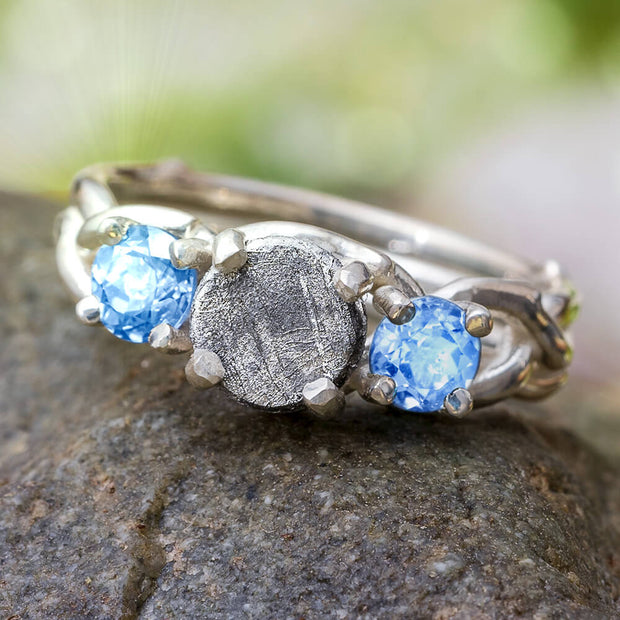 Aquamarine and Meteorite Engagement Ring