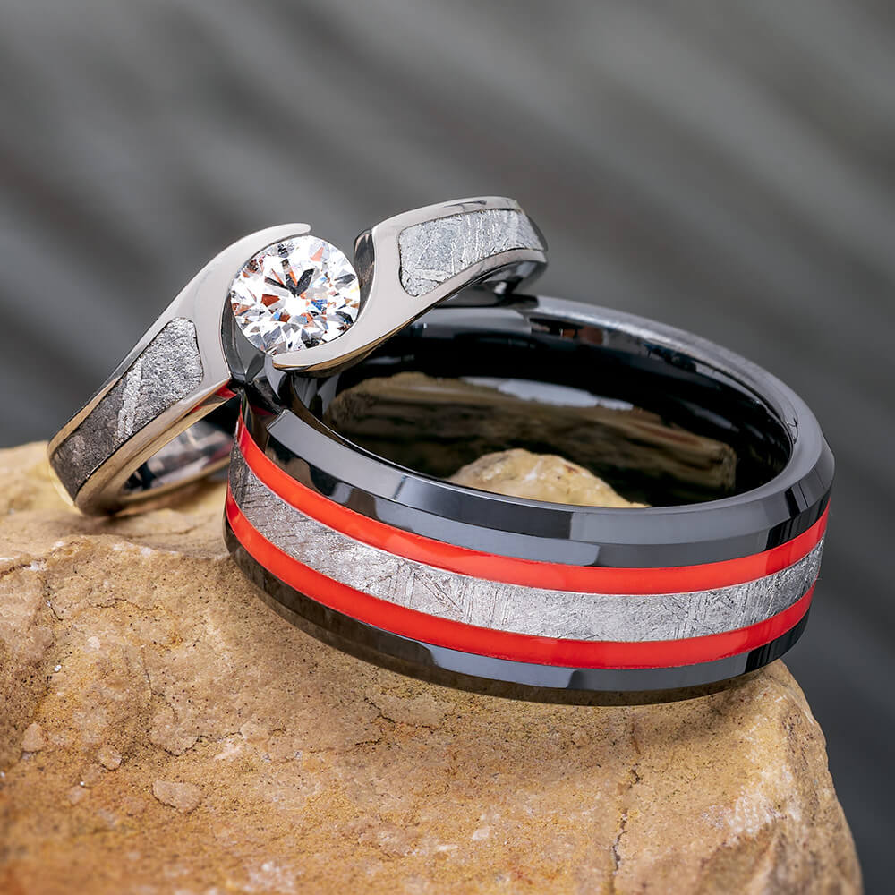 Red And Black Diamond Engagement Ring