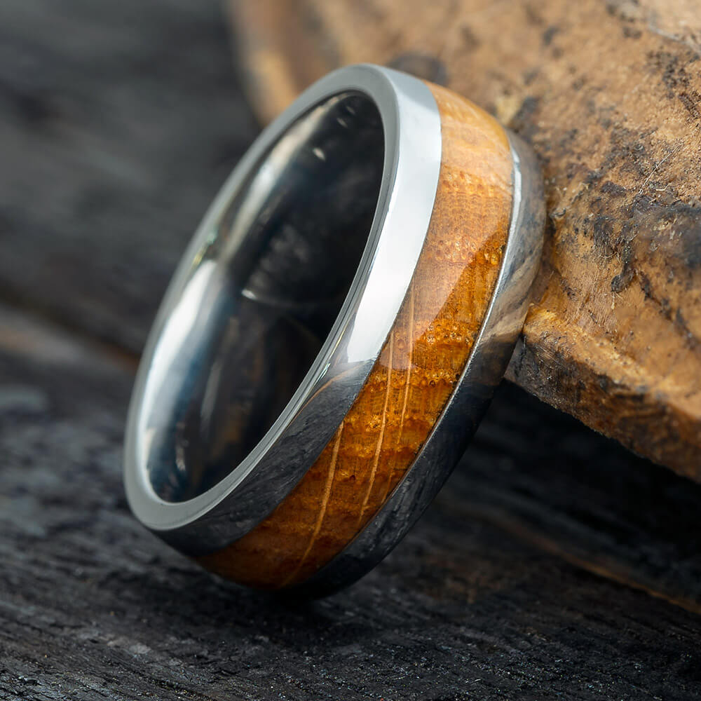 Whiskey Barrel Oak Wood Wedding Band, Titanium Ring-2316 - Jewelry by Johan