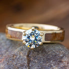 Solitaire 6 Prong Moissanite Engagement Ring With Wood Inlay - Jewelry by Johan
