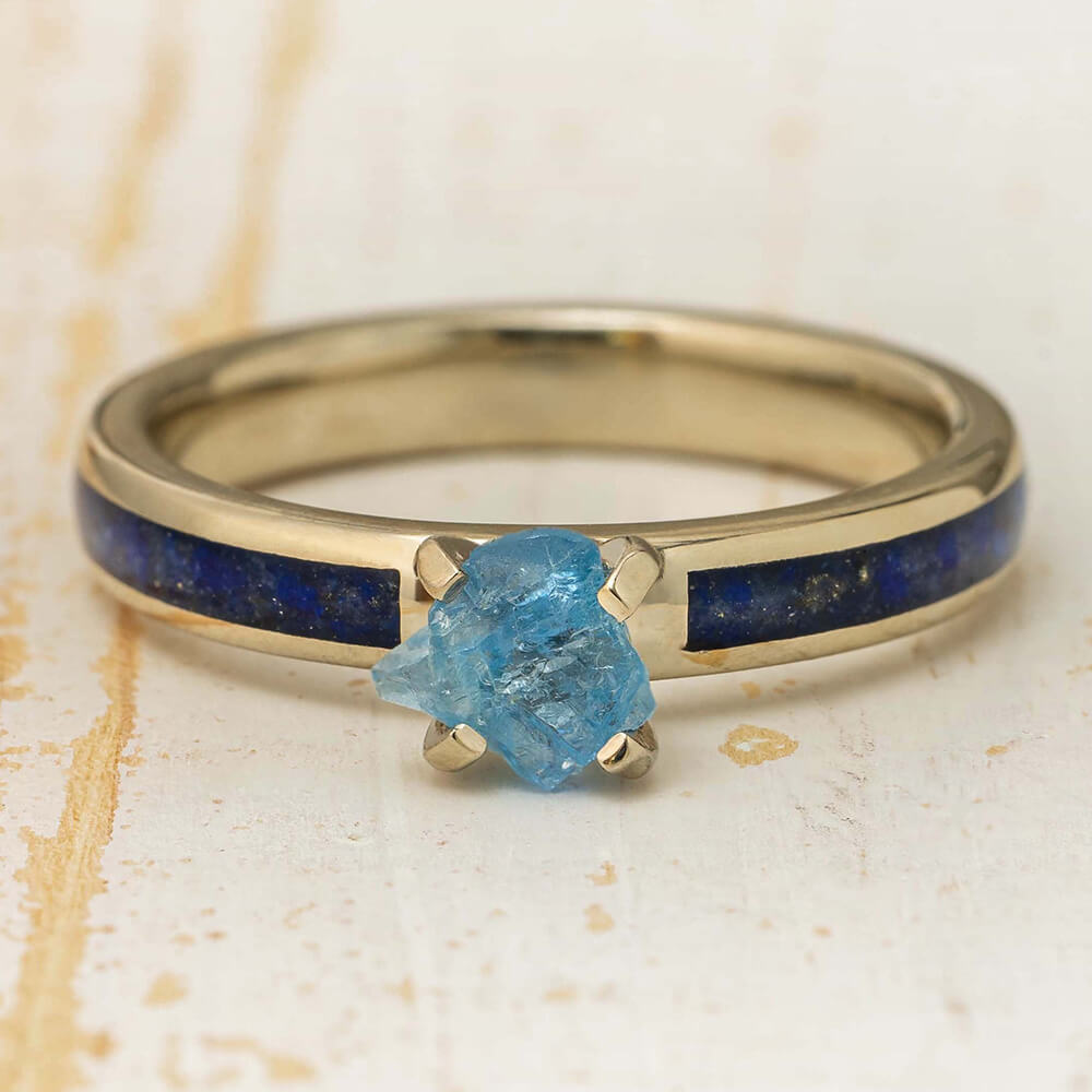 Aquamarine Engagement Ring with Lapis Lazuli