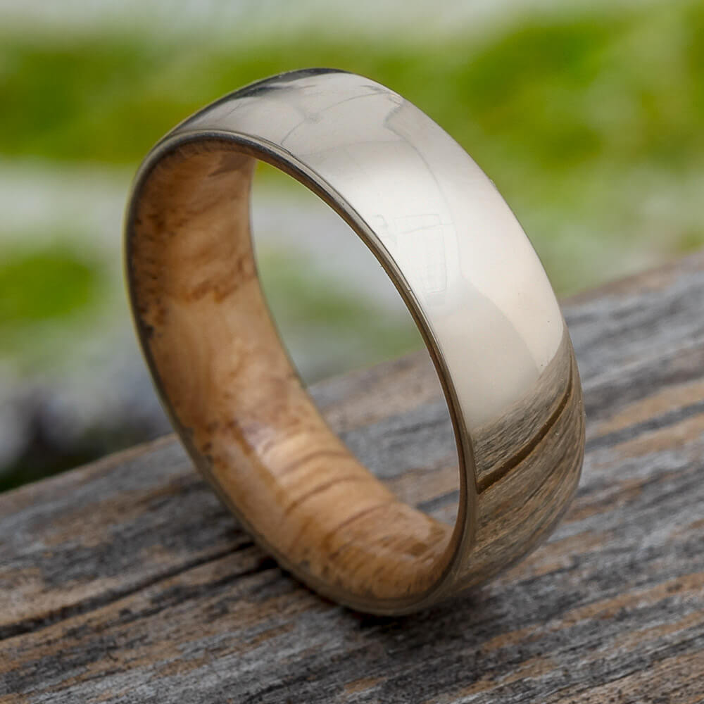 Wood Wedding Band in White Gold