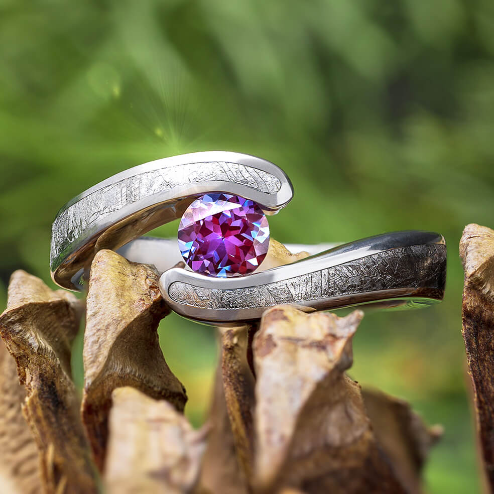 Meteorite and Alexandrite Engagement Ring