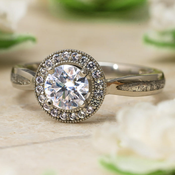 Meteorite Halo Engagement Ring