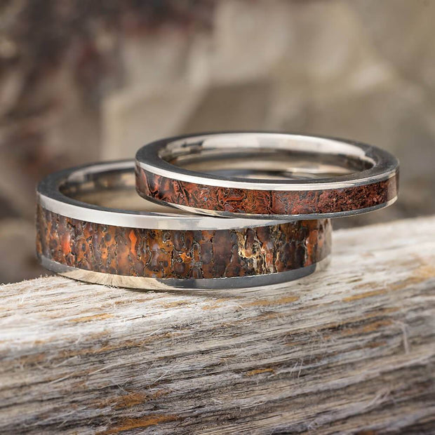 Dinosaur Bone Wedding Bands in Titanium