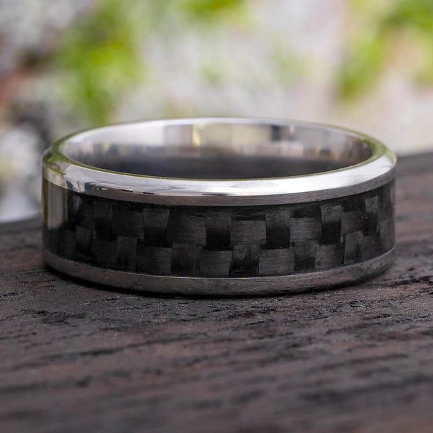 Carbon Fiber Wedding Band in Titanium